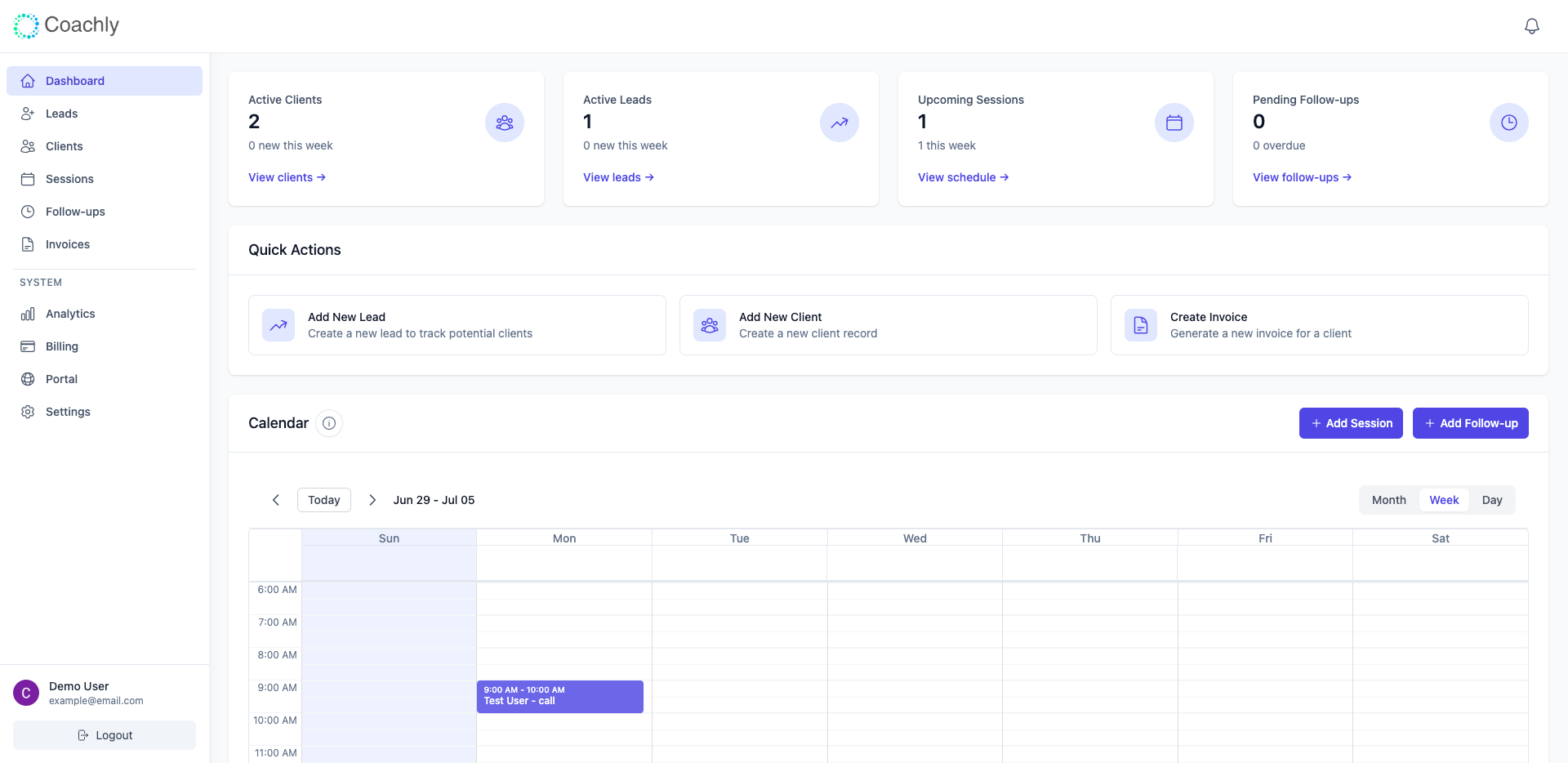 Simple CRM Dashboard for Coaches - Clean, Easy Interface